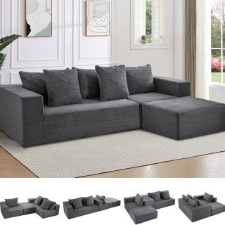 INGEROOM 108" Cloud Sectional Couch with L-Shape Chaise, Modular Sofa Memory Foam, Boneless Sofa with Movable Ottoman, Upholstered Couches for Living Room Bedroom, No Assembly Required, Dark Gray