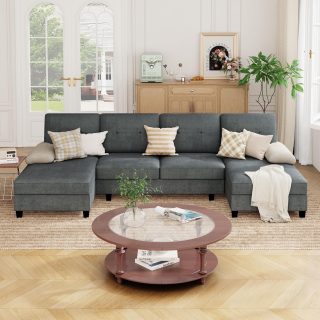 Nutually U Shaped Sectional Couches for Living Room, 4-Seat Sofa Set with Double Chaise, Modular Sectional Sofa Couch for Apartment, Reception Room（Dark Gray）